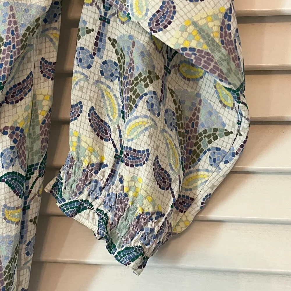 Tory Burch silk romper XS mosaic Provence Pompeii tassels